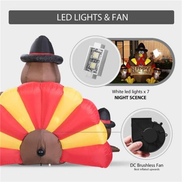 6ft Height Happy Thanksgiving Inflatable LED Lighted Turkey Family - Picture 3 of 7
